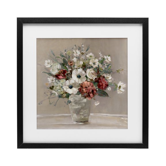 Stupell Industries Simply Happy Bouquet on Beige Black Framed Print Under Glass, design by Sally Swatland, 13 x 13