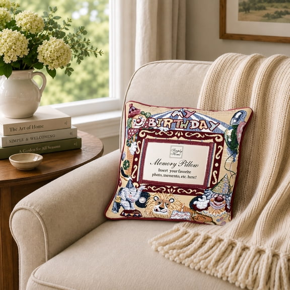 Simply Home 12" Square "BIRTHDAY" Party Memory Photo Indoor Throw Pillow - White/Red