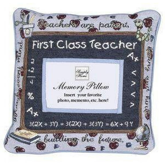 Simply Home 12" Square "First Class Teacher" Memory Photo Indoor Throw Pillow - Blue/Red