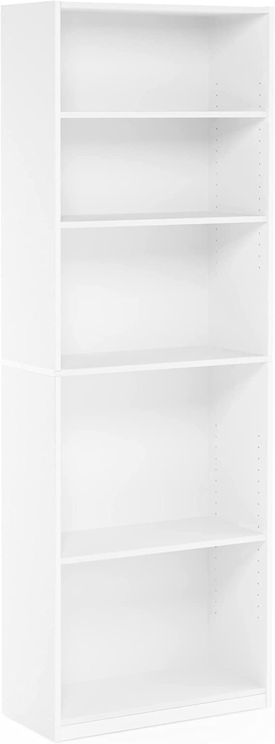White Adjustable 5-Shelf Composite Wood Bookcase