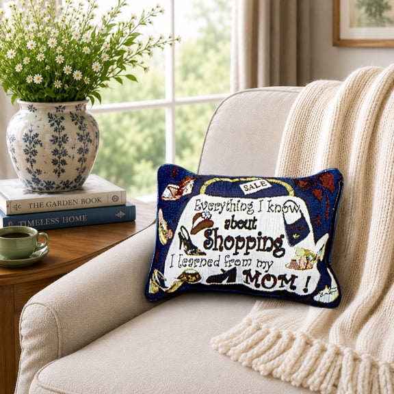Simply Home 9" x 12" Rectuangular Shopping Mom Indoor Throw Pillow - White/Blue