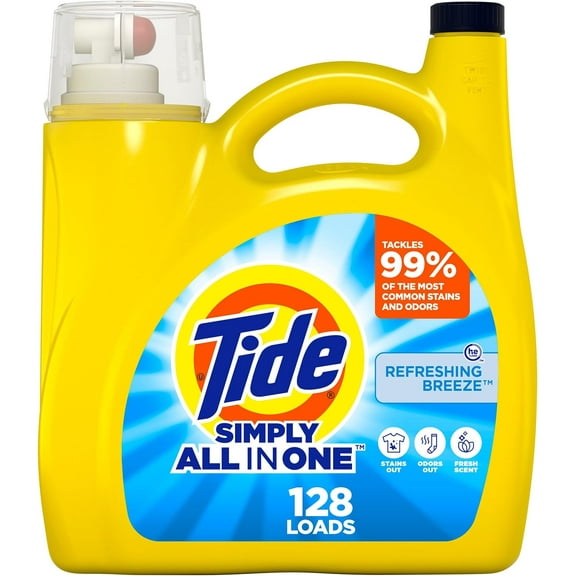 Simply -In-One Liquid Laundry Detergent, Refreshing Breeze Scent, 128 Loads, 168 fl oz