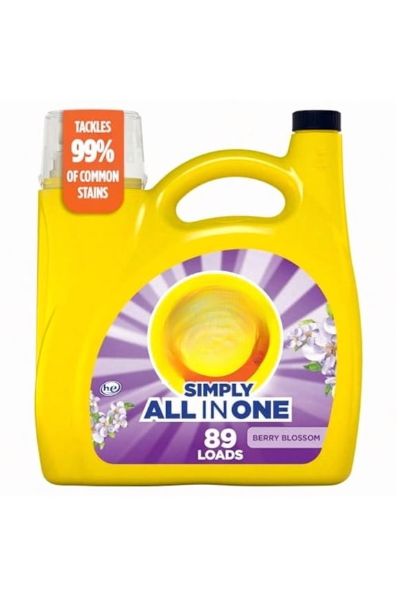 Simply Laundry Detergent Liquid, Berry Blossom Scent, 117 fl oz, 89 Loads