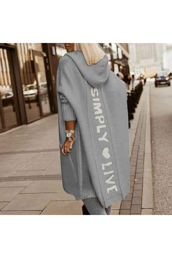 Simply Live 2022 Long Woman Letter Hoodie Knit Sweater Custom Cardigan Casual Light Cardigans for Women Summer Oatmeal Cardigan Sweaters for Women Sweater for Women Sweat Coat for Women Women Long