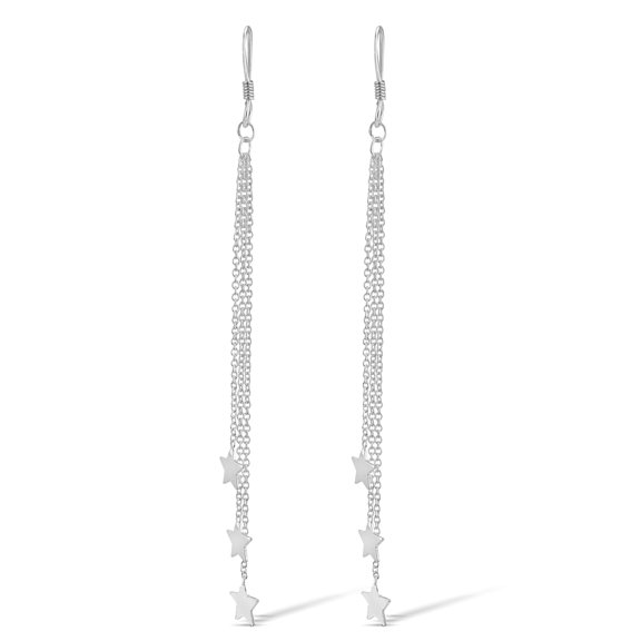 Simply Modern Chained Falling Stars Tassel Sterling Silver Dangle Earrings