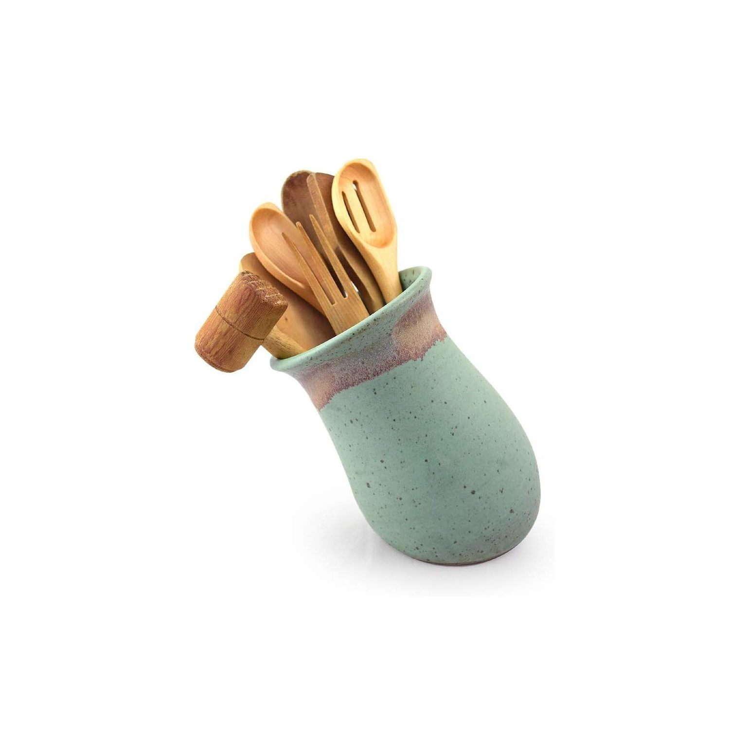 Simply Modern Handmade Pottery Collection Tilted Utensil Crock in Sage