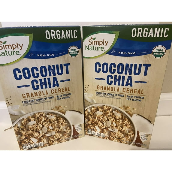 Simply Nature (2) boxes IFF17 12.3 oz Non-GMO Organic Coconut Chia Granola Cereal