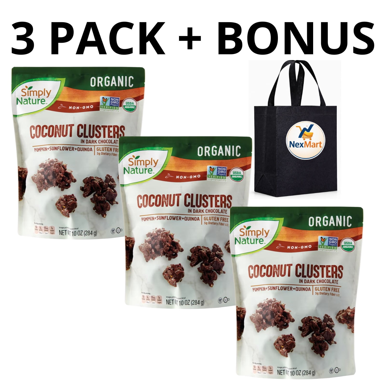 Keto Simply Nature Coconut Clusters Dark Chocolate 10 oz - 3 PACK