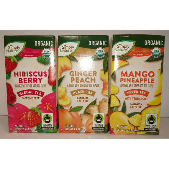 Simply Nature NON-GMO Organic Herbal, Black, Green Tea 1.4oz 39g (3 Boxes)