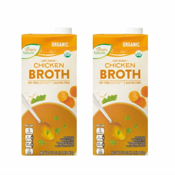 Simply Nature Organic Chicken Broth, Free Range, Fat Free, Gluten Free, 32 oz, 2 Pack