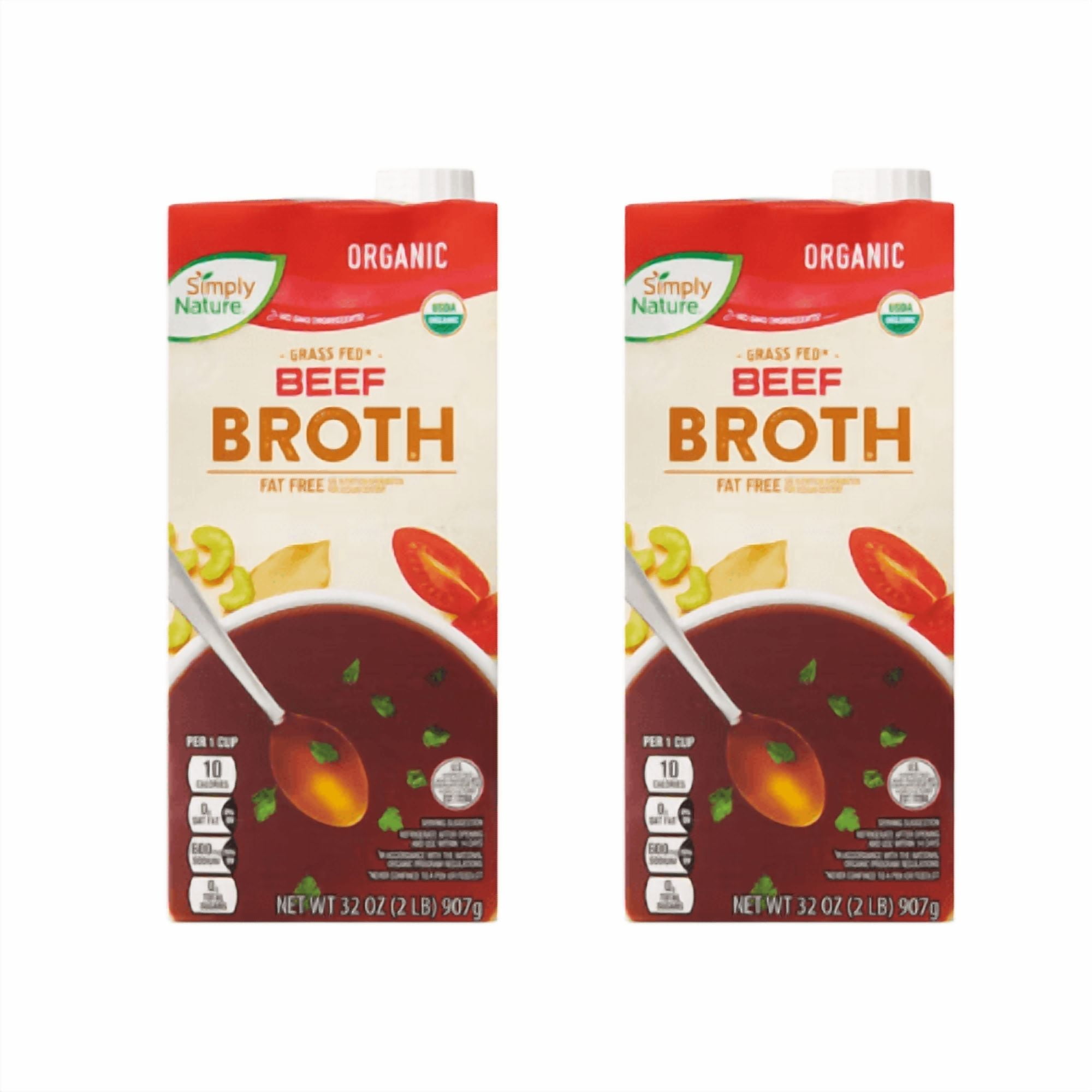 Simply Nature Organic Grass Fed Fat Free Beef Broth 32 oz,2 Pack
