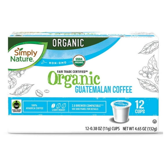 Simply Nature Organic Guatemalan Light Roast Coffee Pods Fair Trade, Non-GMO, Recyclable, Keurig Compatible, 12 Count Each