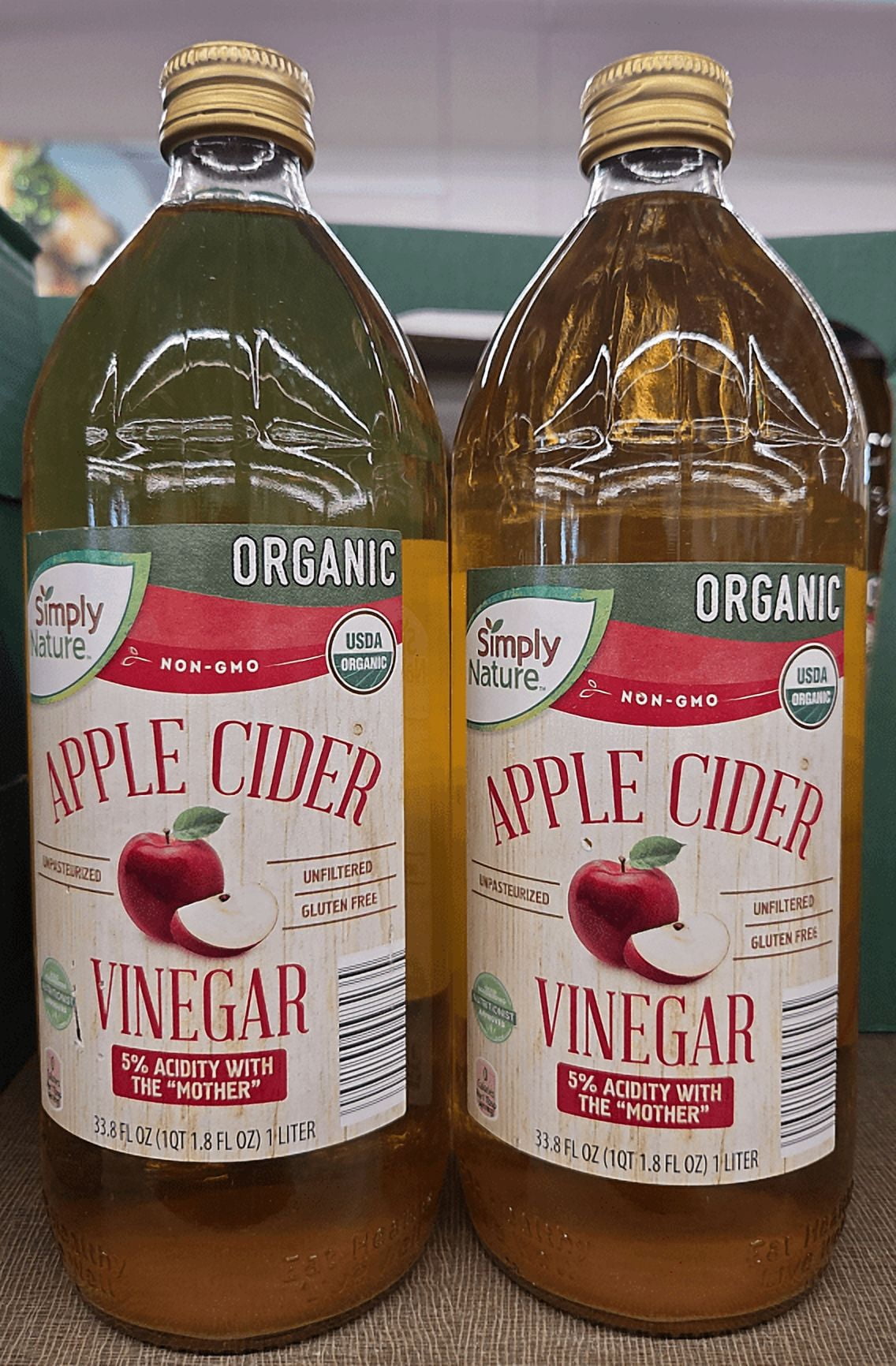 Simply Nature Organic NON-GMO Apple Cider Vinegar 33.8fl oz 1 liter (2 Bottles)