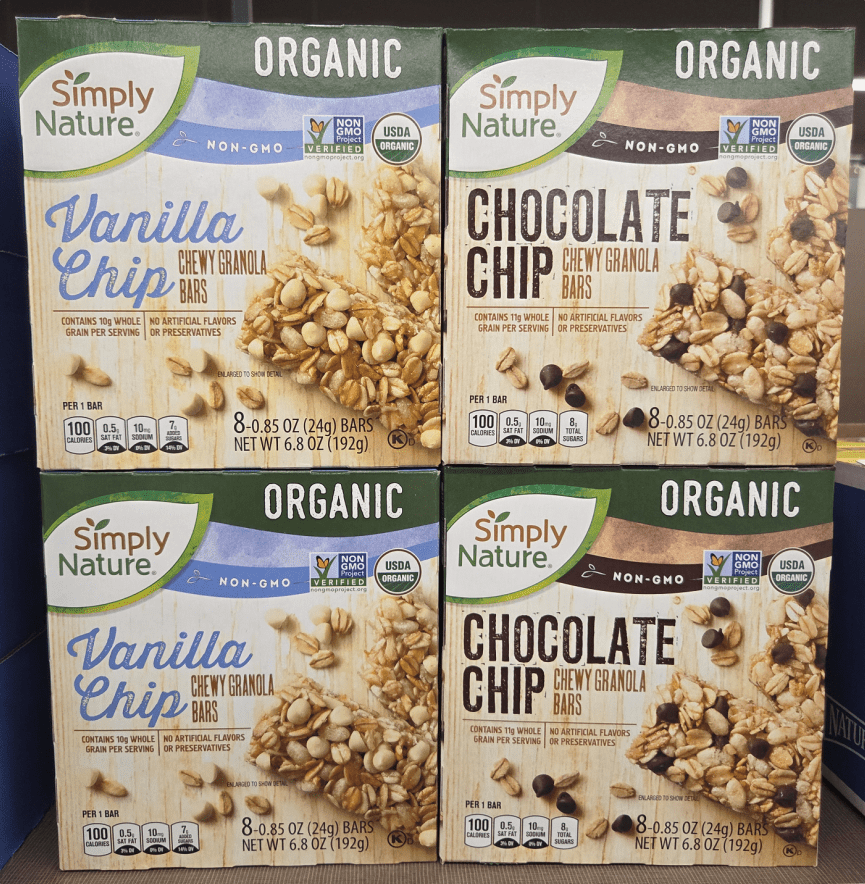 Simply Nature Organic NON-GMO Vanilla Chip & Chocolate Chip Chewy Granola Bars 6.8oz 192g (4 Boxes)