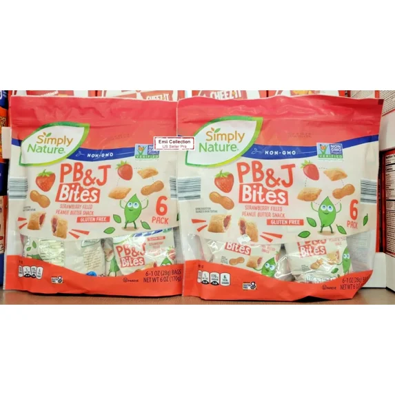 Simply Nature PB & J Bites Strawberry Filled Peanut Butter Snack 6 Pack 6oz 170g (2 Bags)