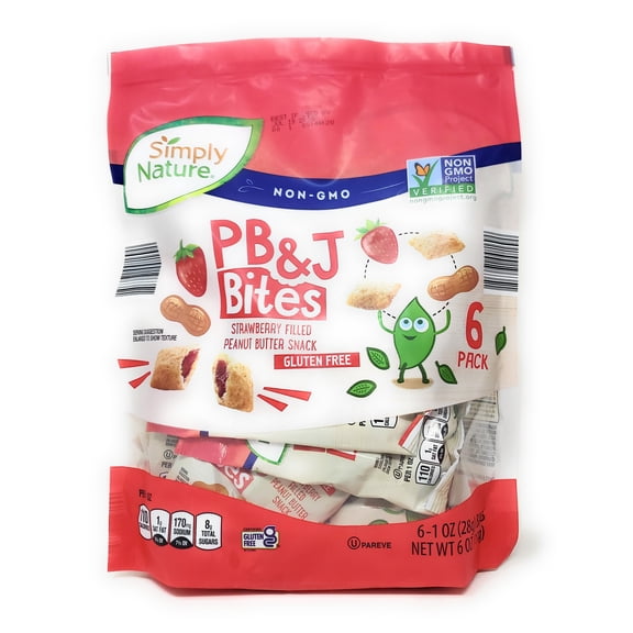 Simply Nature PB&J Bites Strawberry Filled Peanut Butter Snack, Gluten Free, Non-GMO, 6 Pack, 6 oz