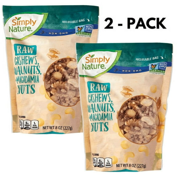 Simply Nature Raw Cashews, Walnuts, and Macadamia Nuts Organic 2 Pack 8 oz