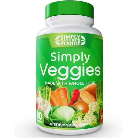 Simply Nature's Pledge - Made with Whole Food Superfoods, Packed with Beta Carotene & 18 Different Vegetables - 100% Soy Free - 90 Veggie Capsules