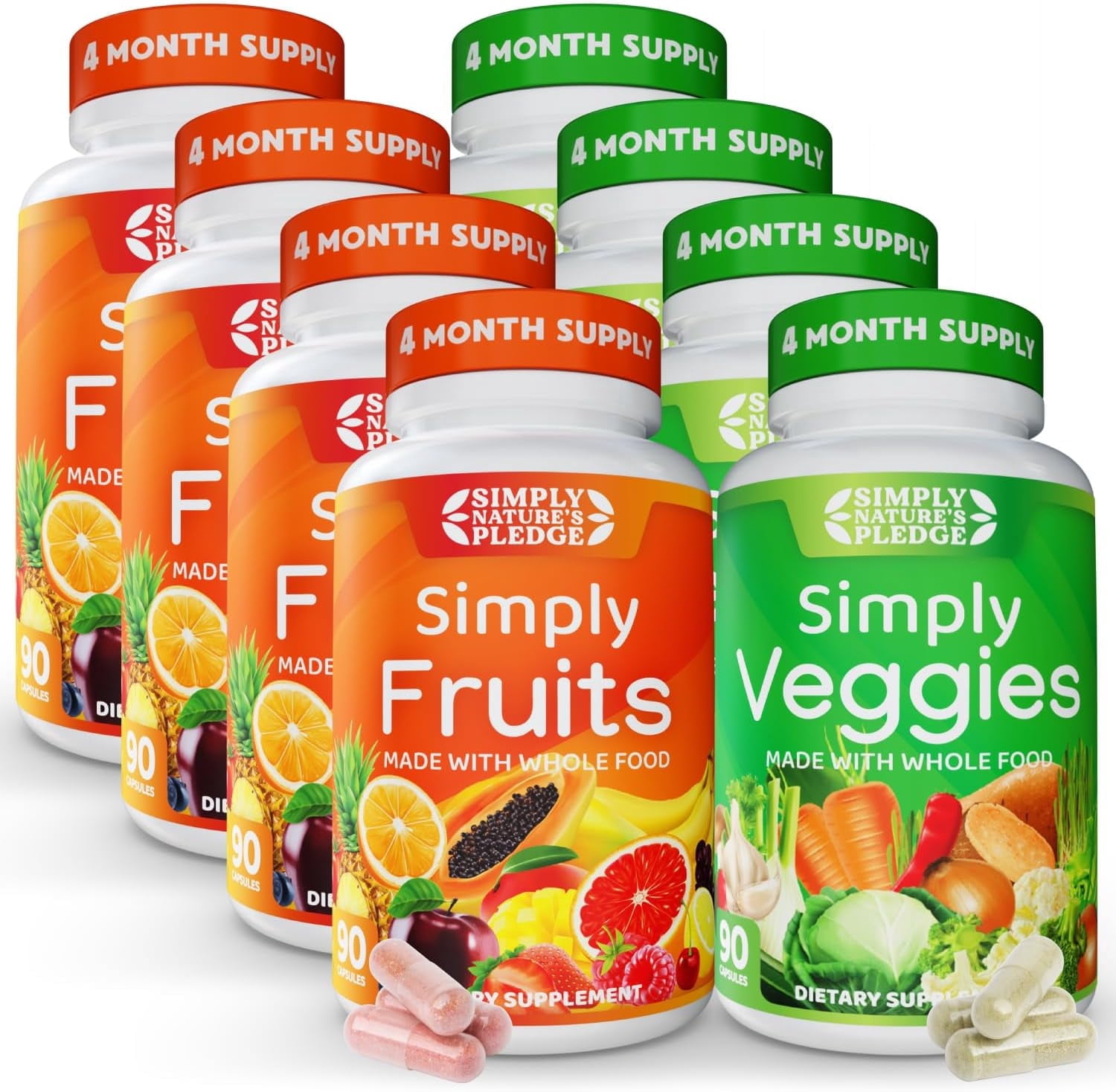 Simply Nature's Pledge - Packed with 42 Different Fruits & Vegetables - 4 Month Supply- Made with Whole Food Superfoods - with Aloe Vera – 100% Soy Free - 720 Capsules