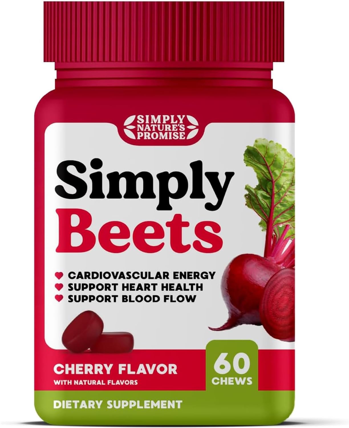 Simply Nature's Promise - Simply Beets Heart Gummies - Delicious Cherry Flavor - Non-GMO Beet Gummy Chews for Help with Daily Heart Health, Blood Pressure, and Circulation Support - 60 Gummies - image 1 of 4
