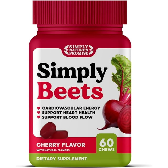Simply Nature's Promise - Simply Beets Heart Gummies - Delicious Cherry Flavor - Non-GMO Beet Gummy Chews for Help with Daily Heart Health, Blood Pressure, and Circulation Support - 60 Gummies