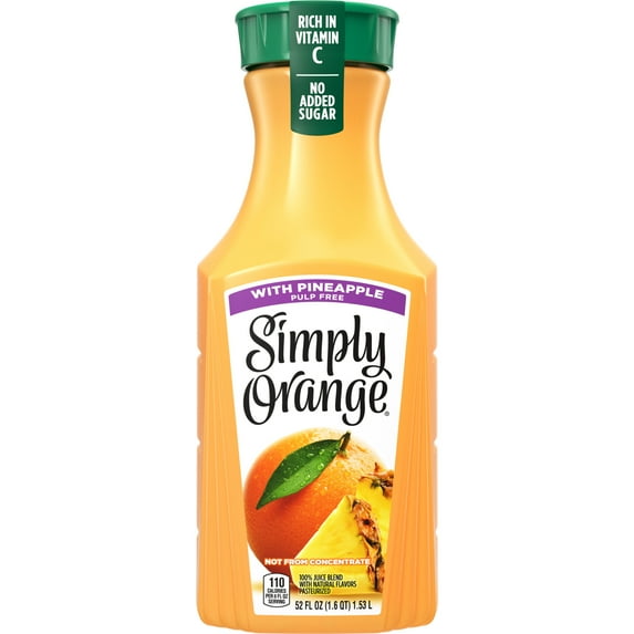 Simply Non GMO 100% Pineapple Orange Juice, 52 fl oz Bottle