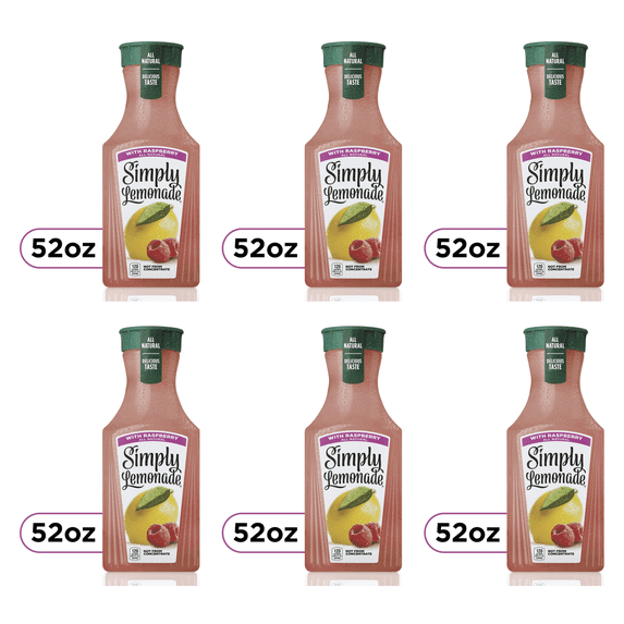 Simply Non GMO All Natural Raspberry Lemonade Raspberry, 52 fl oz Bottle (Pack of 6)