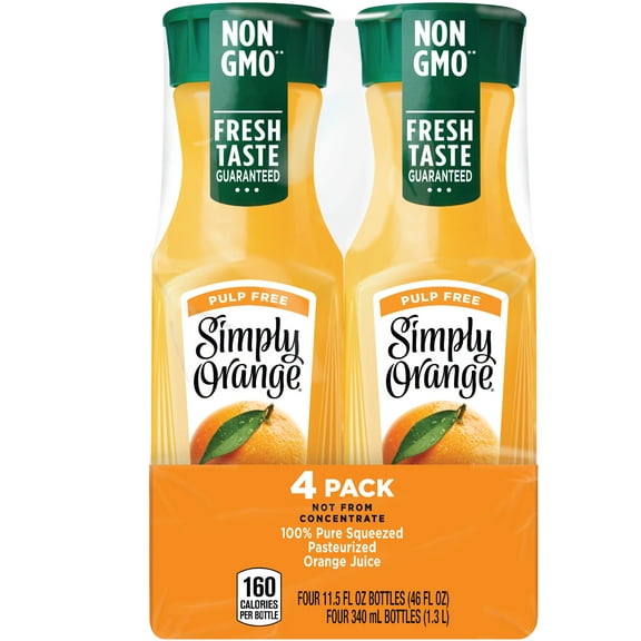 Simply Orange Pulp Free Orange Juice, 11.5 fl oz, 4 Pack