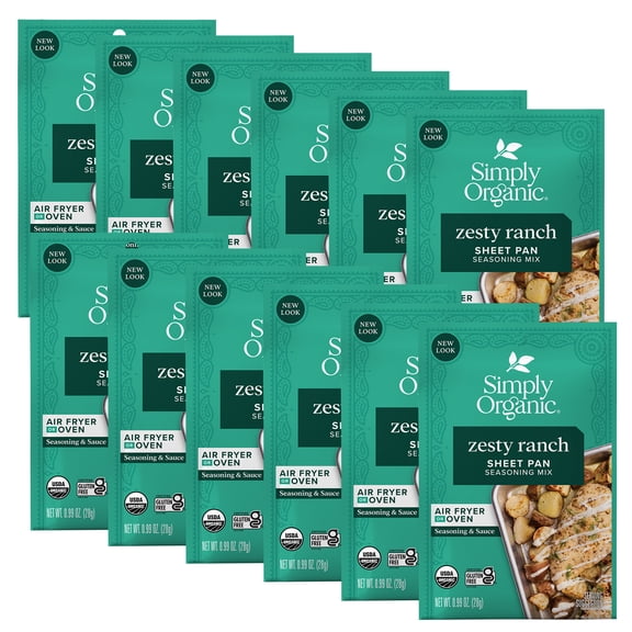 Simply Organic Certified Organic Zesty Ranch Sheet Pan Seasoning, 0.99 oz Packets (12 Pack)
