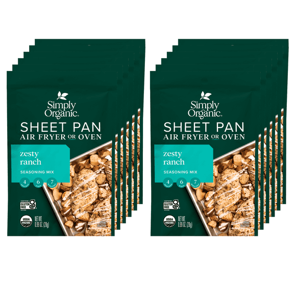 Simply Organic Certified Organic Zesty Ranch Sheet Pan Seasoning, 0.99 oz Packets (12 Pack)