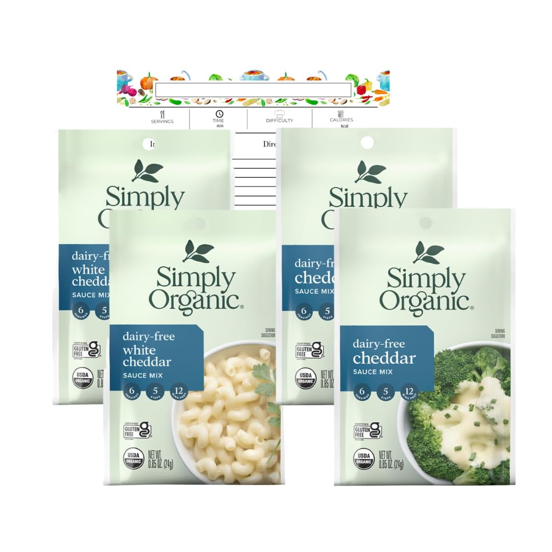 Simply Organic Dairy Free Organic Cheese Sauce Mix Variety Bundle 4 Pack | White Cheddar, Cheddar