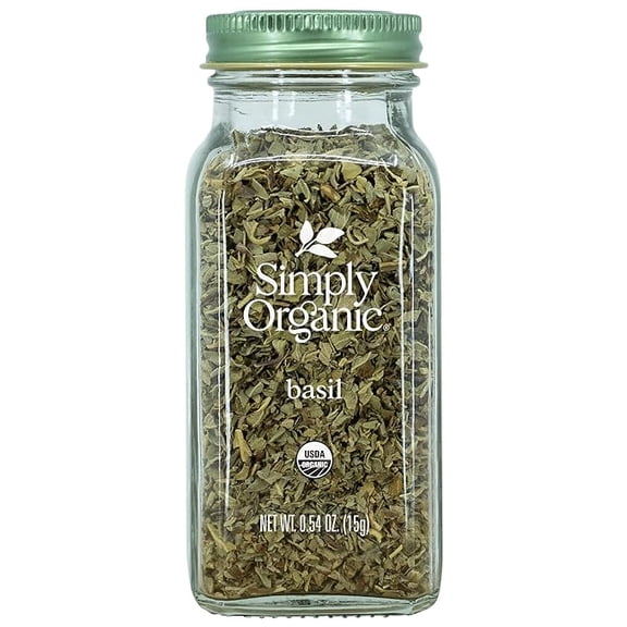 Simply Organic Pure Egyptian Basil Leaf, 0.54 Ounce Bottle, Cut and Sifted, Herbaceous and Aromatic, Popular on Pizza, Kosher