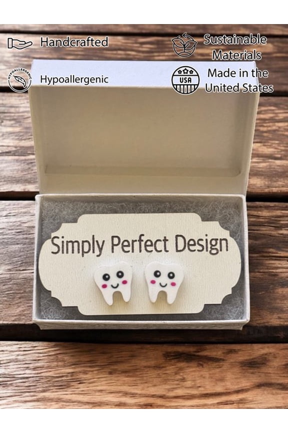 Cute Smiling Tooth Stud Earrings for Women - Hypoallergenic Stainless Steel Dental Jewelry - Lightweight Handmade Dentist Nurse Gift for Her, 0.4 in