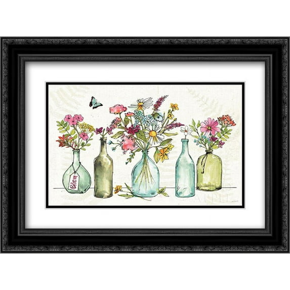 Simply Petals I 2x Matted 24x18 Black Ornate Framed Art Print by Tavoletti, Anne