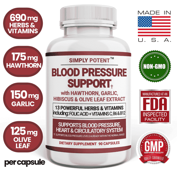 Simply Potent Blood Pressure  Cardiovascular Circulation Formula Support Dietary Supplement 90 Capsules