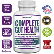 Simply Potent All-in-1 Complete Gut Health Digestive Health Probiotics and Prebiotics Supplement, 60 Caps