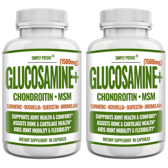 Simply Potent Glucosamine with Chondroitin, Turmeric, MSM & Boswellia,Supports Joint Health&Discomfort Relief,Assists Bone and Cartilage Health,Supplement for Back,Knees,Hands,90 Capsules (Pack of 2)