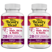 Simply Potent Hair, Skin & Nails Ultra Beauty Blend   28 Ingredient Anti-Aging Supplement with Biotin 5000mcg, Keratin, MSM, Collagen & Hyaluronic Acid   60 Tablets Pack of 2