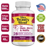 Simply Potent Hair, Skin & Nails Vitamins with Biotin, Collagen & Keratin, 60 Tablets