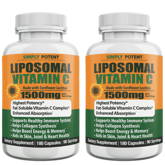 Simply Potents Liposomal Vitamin C 1500mg - 180 Capsules, Antioxidant for Immune Support, Energy & Skin Health