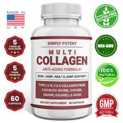 Simply Potent Multi Collagen Peptides Powder Pills   Hydrolyzed Collagen for Skin, Hair, Nails, Joint Support   60 Capsules
