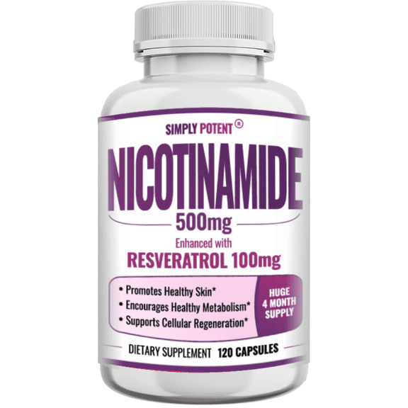 Simply Potent Nicotinamide with Resveratrol Supports Metabolism, Immune Health, 120 Veggie Capsules
