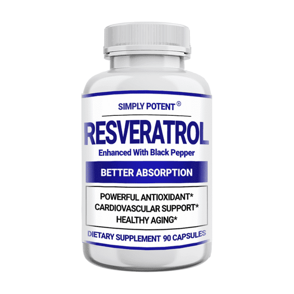 Simply Potent Resveratrol Antioxidant with Brain Support, Heart Health & Digestive Support 90 Capsules, 1000mg