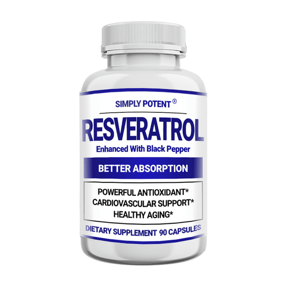 Simply Potent Resveratrol 1000mg with Black Pepper Supplement for Anti-Aging, Skin & Heart Health, Immune System, Brain Function & Digestive Support, 90 Caps