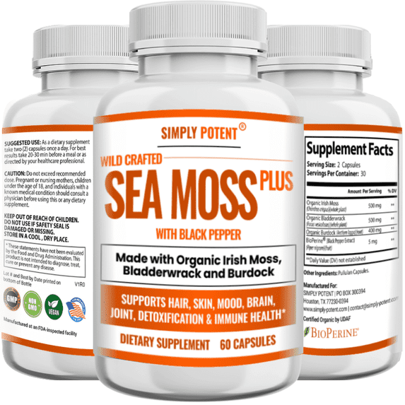 Simply Potents Seamoss Pills - Organic Seaweed Supplement, Antioxidants, Detox, Fiber, Vitamins, 60 Capsules