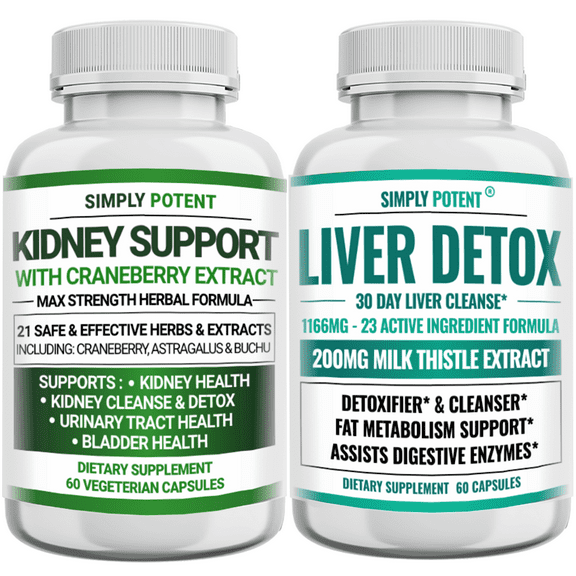 Simply Potents Kidney Support & Liver Detox Supplement with Cranberry, Milk Thistle, Vitamins