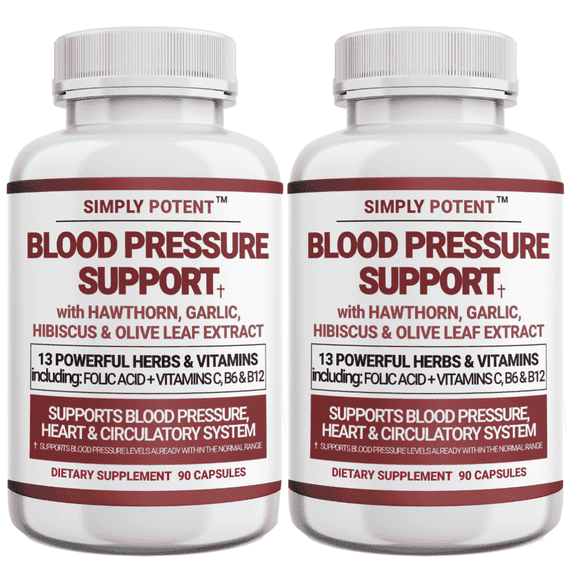 Simply Potents Natural Blood Pressure Support Supplement with Vitamins and Herbs, 180 Count