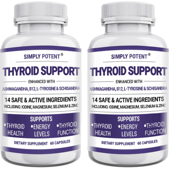 Simply Potents Thyroid Support Supplement for Men & Women, 120 Capsules (Pack of 2) - Herbs, Vitamins, Minerals