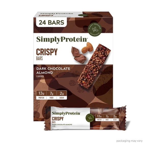 Simply Protein Dark Chocolate Almond Protein Bars, 13g Protein, Gluten Free, 24-Pack