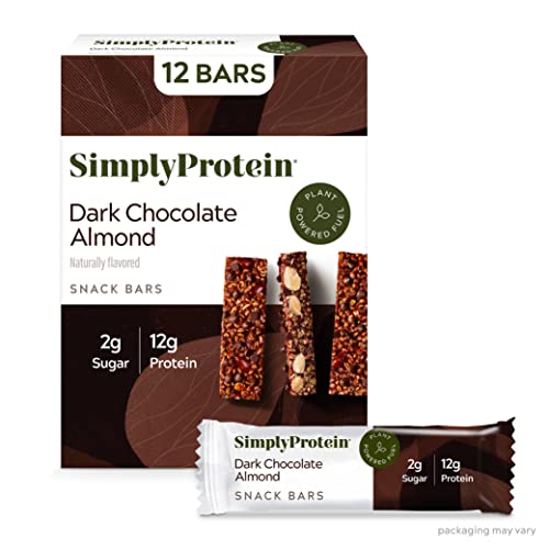 Simply Protein Dark Chocolate Almond Protein Bars, Vegan Protein Bars